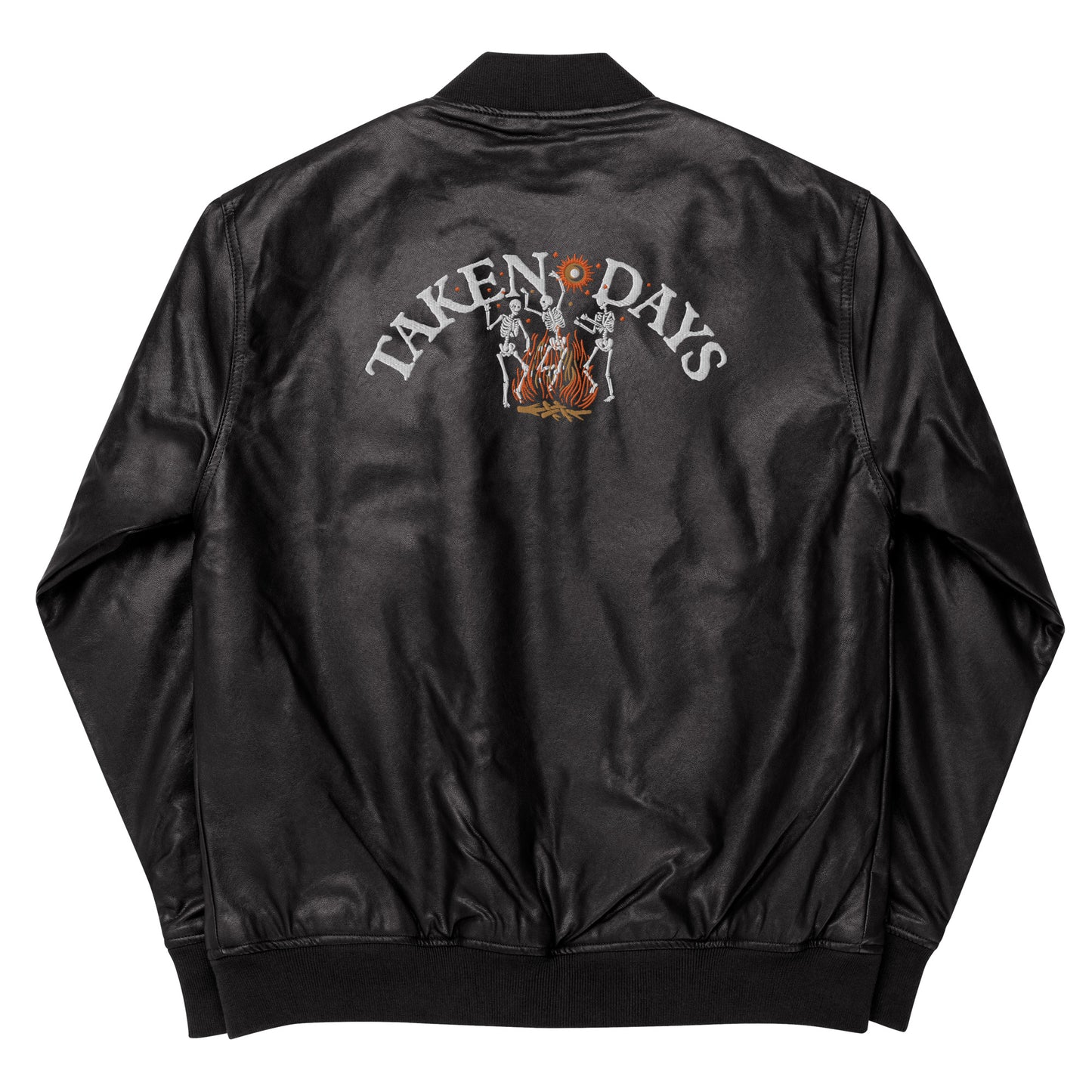 Any Minute Embroidered Faux Leather Bomber Jacket